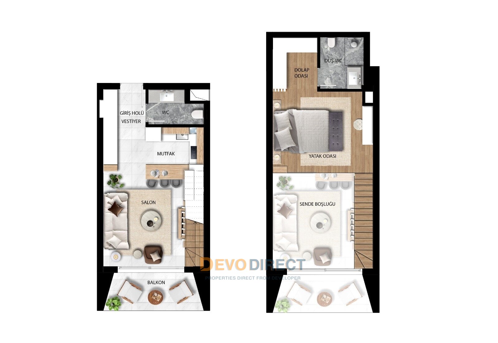 Bezugsfertige 1-Zimmer-Maisonette-Wohnung mit Meerblick in Nordzypern/Iskel